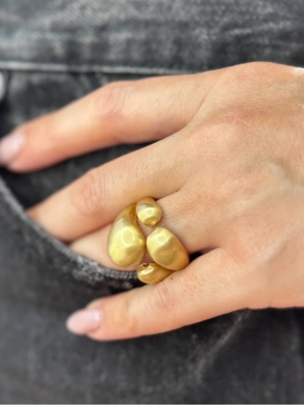 Limited Edition French Series Gold Organic Ring - 14K Plated Brushed Statement - Picture 2 of 9